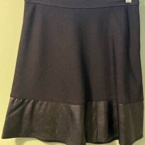 Ann Taylor Black A-Line Skirt with Leather Trim